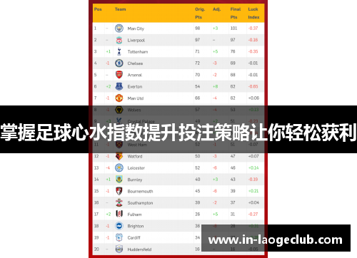 掌握足球心水指数提升投注策略让你轻松获利